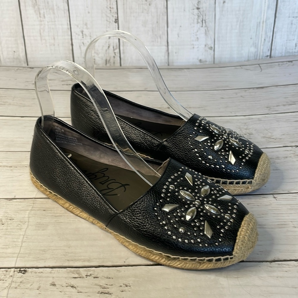 Brighton Black Leather Silver Studded Jett Espadrilles
